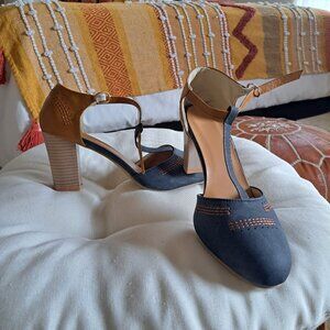 T Strap two tone Mary Janes